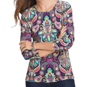 Talbots Colourful Casual Crewneck Tee Medium Petite Winter Medallion